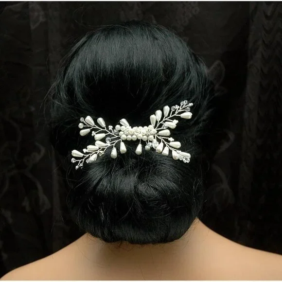 Pearl Bridal Hair Clip Wedding Rhinestone Headpiece - Picture 5 of 5